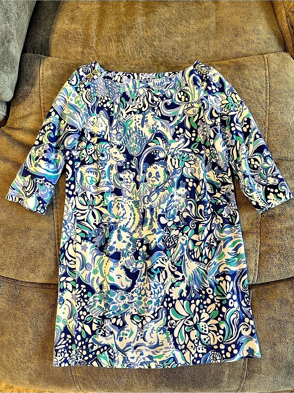 Lilly Pulitzer Girls Printed Paisley Midi Sleeve Pull On Dress in Teal & Aqua S